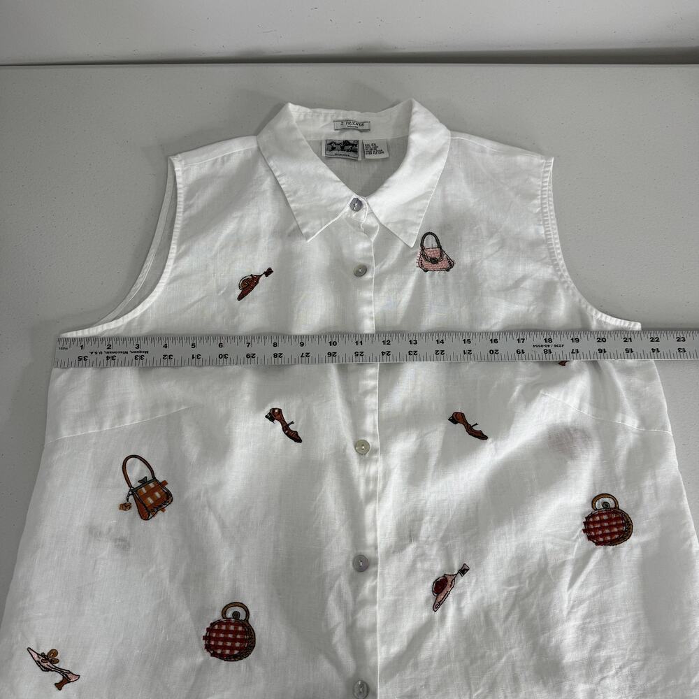 Vintage 2 Friends Shirt Womens 2X White Irish Linen Purse Shoe Heels Artsy Y2K - Picture 8 of 10